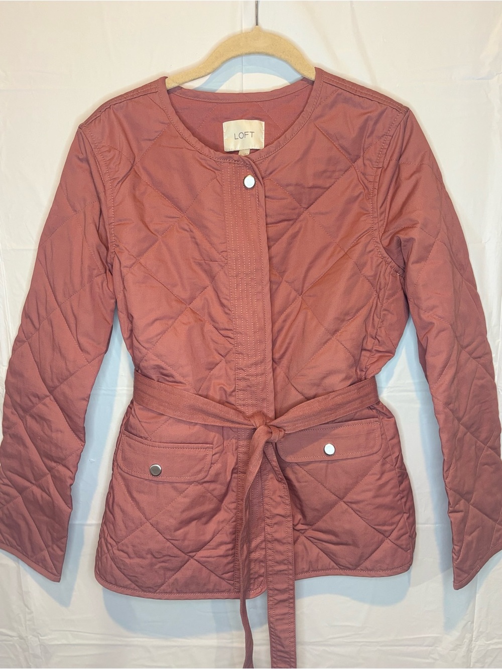 LOFT Diamond Quilted Belted Utility Jacket Dusty Rose Pink Size S
